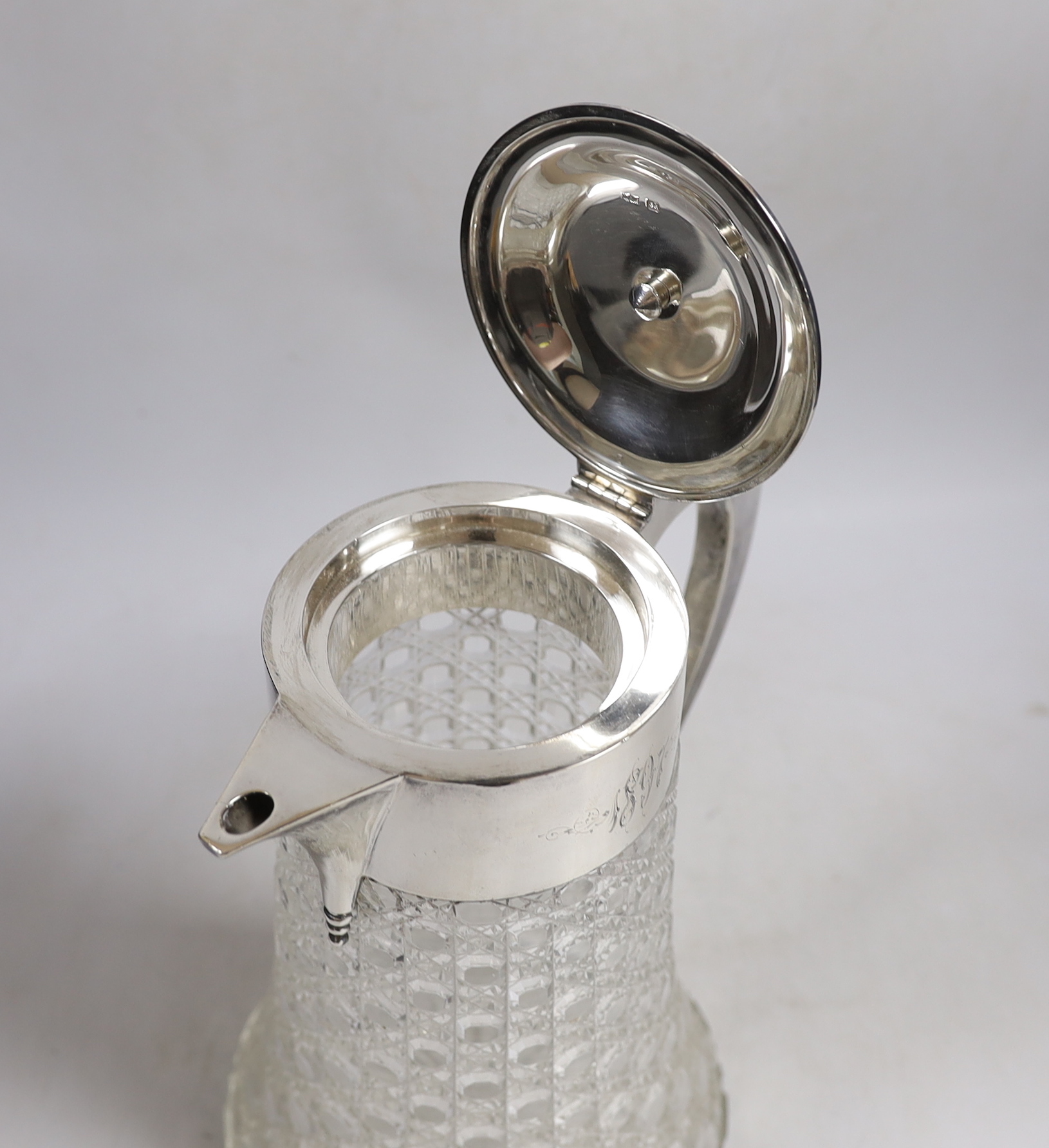 A large late Victorian silver mounted cut glass claret jug, by Mappin & Webb, Sheffield, 1896, 29cm.